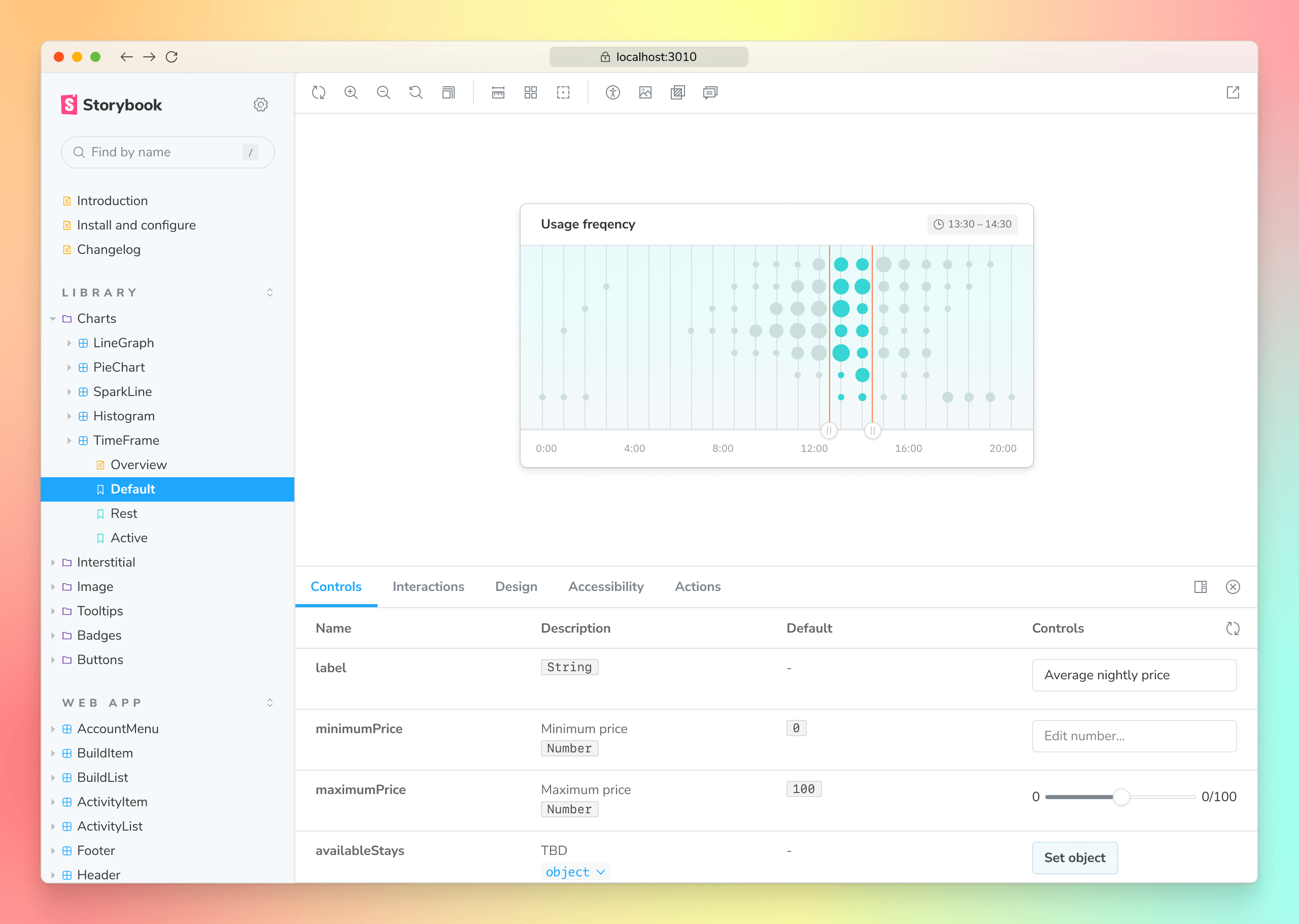 A screenshot on the Storybook documentation app for a component library